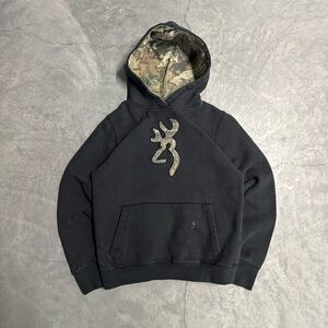 Browning Men's Black Crewneck Hoodie with Camo Lining